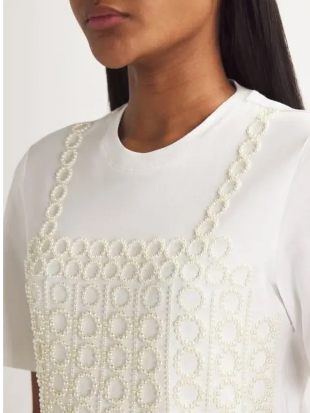 SANDRO White Pearl-Embellished Tee